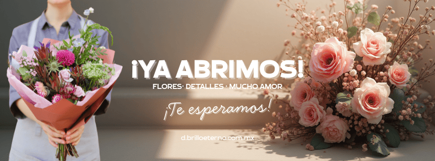 Carrusel anunciando ¡Ya Abrimos! para la tienda de flores eternas y arreglos florales